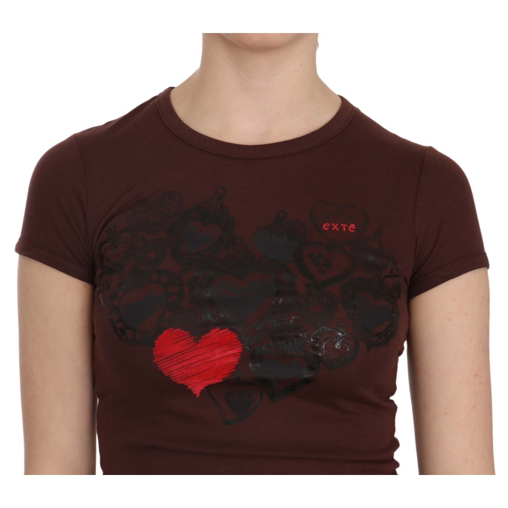 Exte Schicke braune Bluse mit Rundhalsausschnitt und Herzen