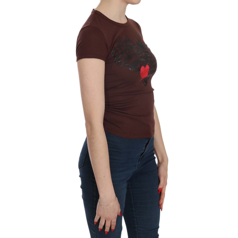 Exte Schicke braune Bluse mit Rundhalsausschnitt und Herzen