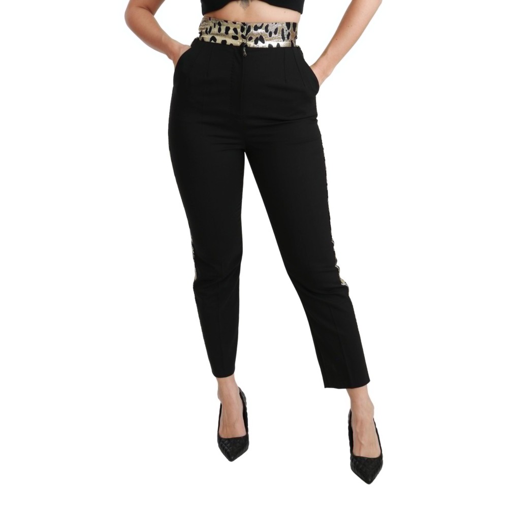 Dolce & Gabbana Gold Leopard Jacquard Hose mit hoher Taille