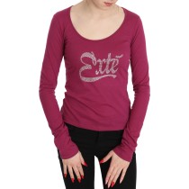 Exte Elegantes rosa kristallverziertes langärmeliges Top