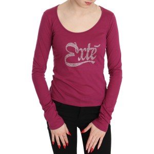 Exte Elegantes rosa kristallverziertes langärmeliges Top