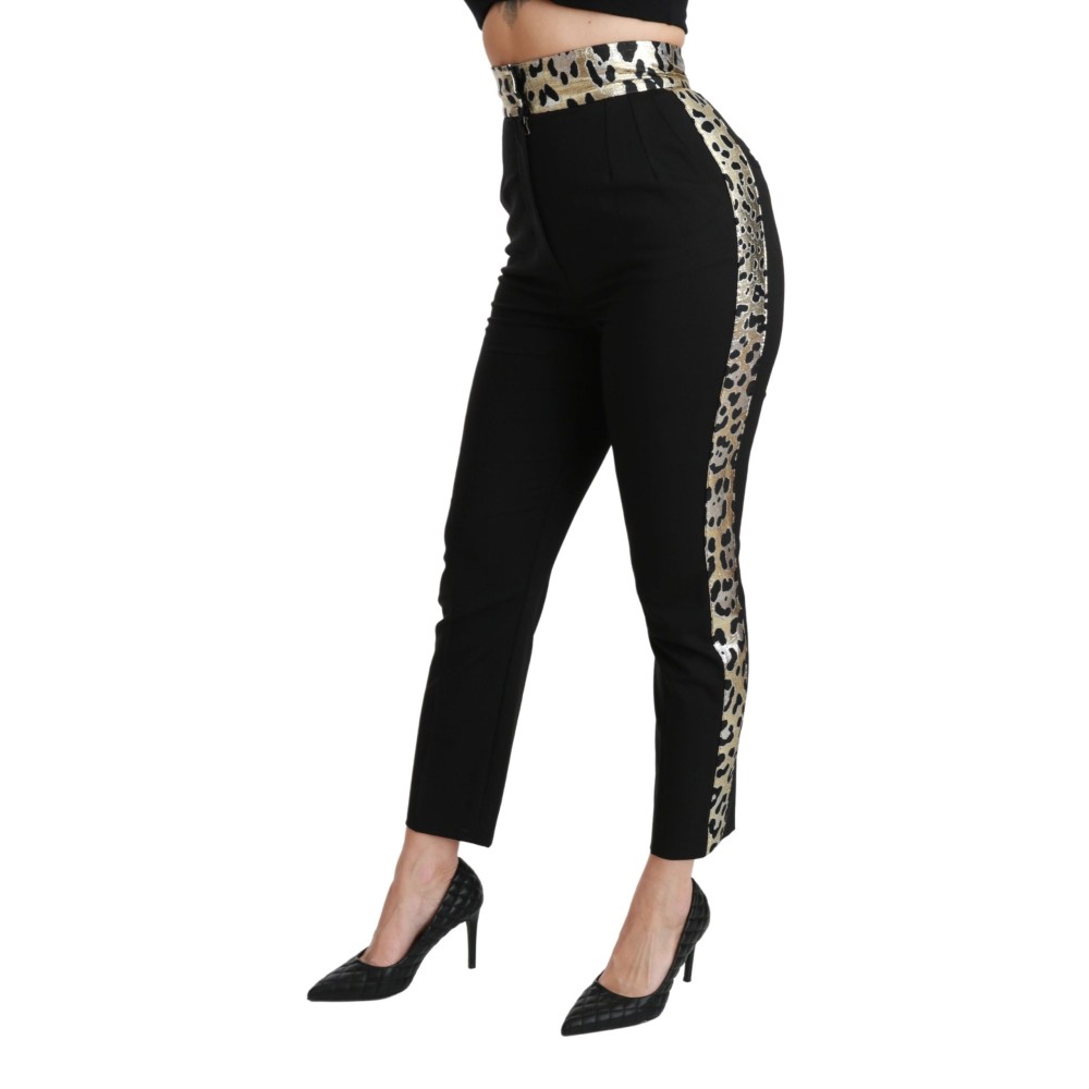 Dolce & Gabbana Gold Leopard Jacquard Hose mit hoher Taille