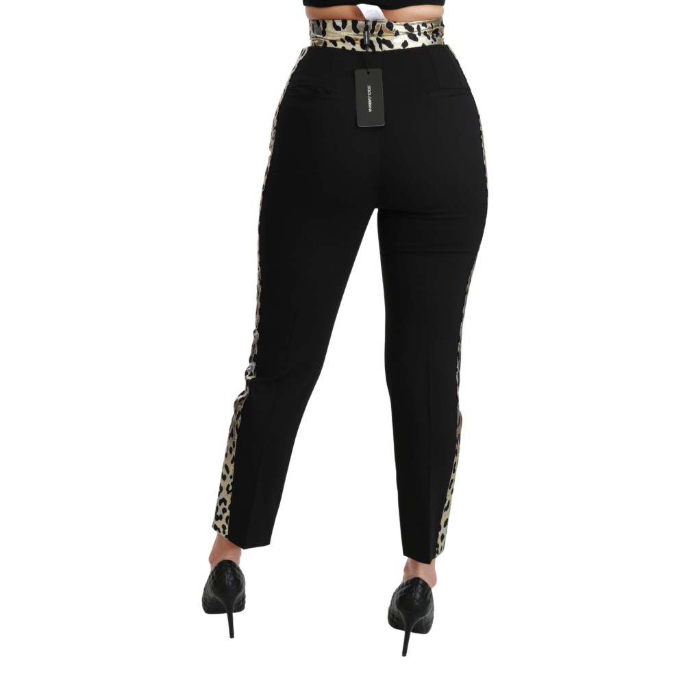 Dolce & Gabbana Gold Leopard Jacquard Hose mit hoher Taille