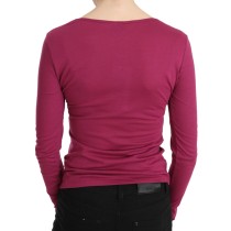 Exte Elegantes rosa kristallverziertes langärmeliges Top