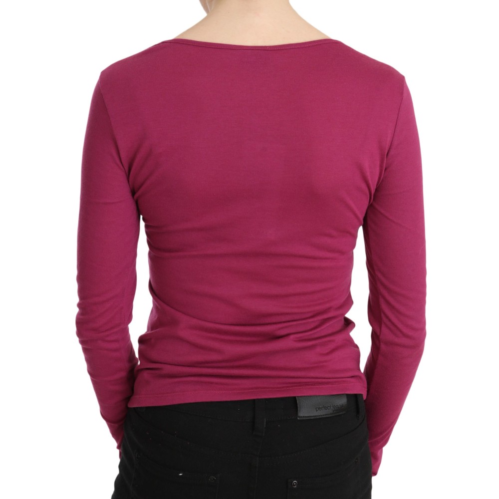 Exte Elegantes rosa kristallverziertes langärmeliges Top