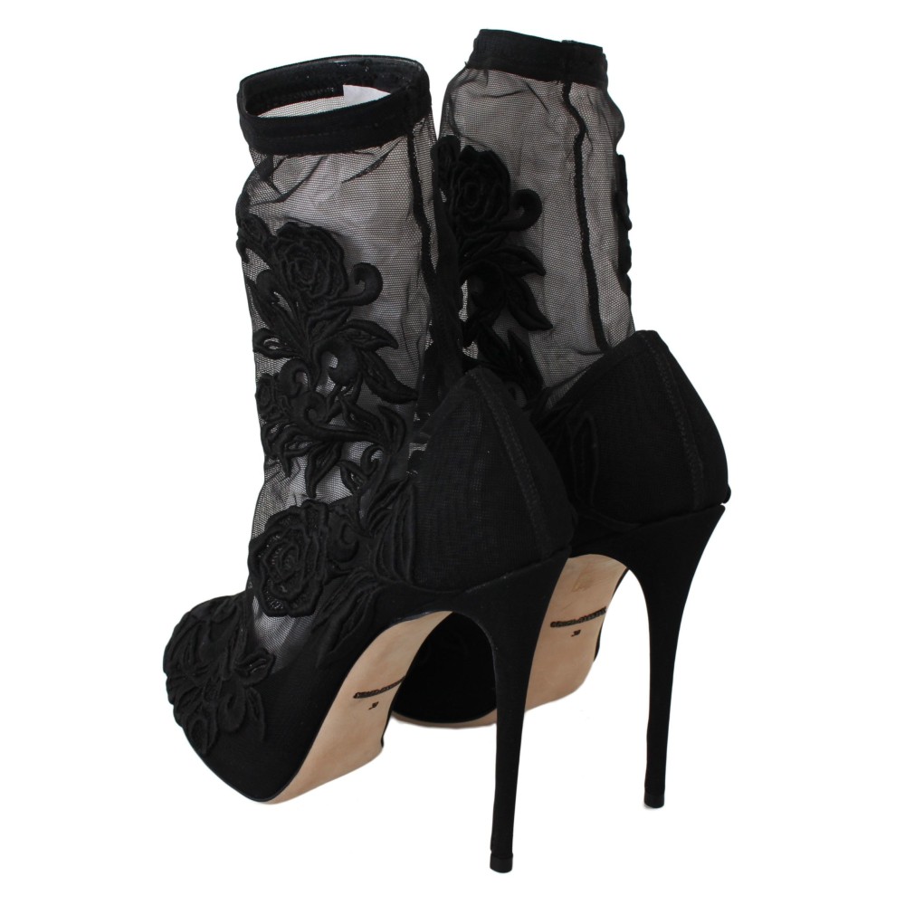 Dolce & Gabbana Gestickte florale Stiletto-Socken-Stiefel
