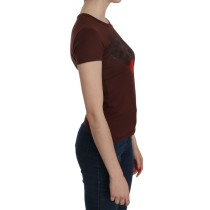 Exte Schickes braunes Herz-Druck-Crew-Neck-Top