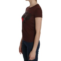 Exte Schickes braunes Herz-Druck-Crew-Neck-Top