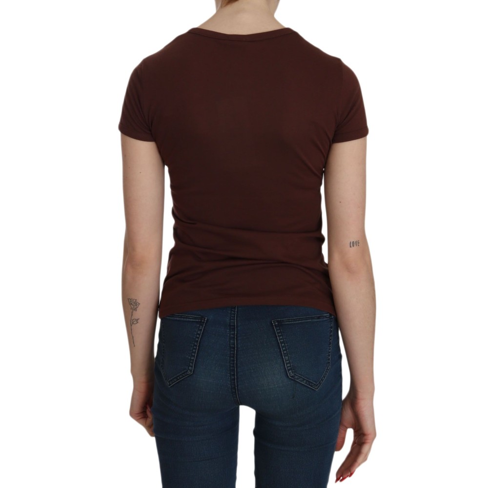 Exte Schickes braunes Herz-Druck-Crew-Neck-Top