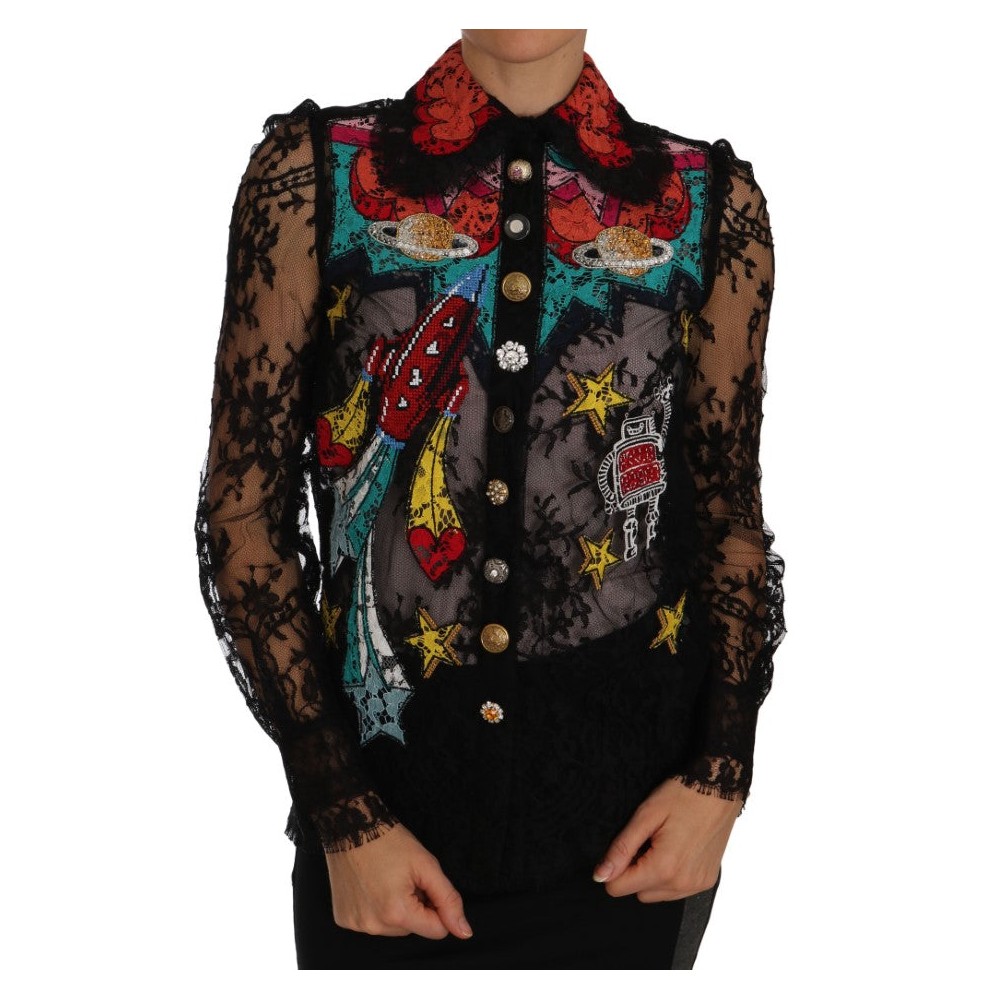 Dolce & Gabbana Bluse mit floraler Spitzenstickerei und Kristallen