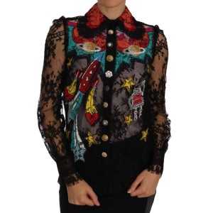 Dolce & Gabbana Bluse mit floraler Spitzenstickerei und Kristallen