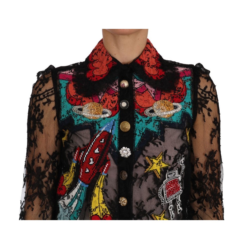 Dolce & Gabbana Bluse mit floraler Spitzenstickerei und Kristallen