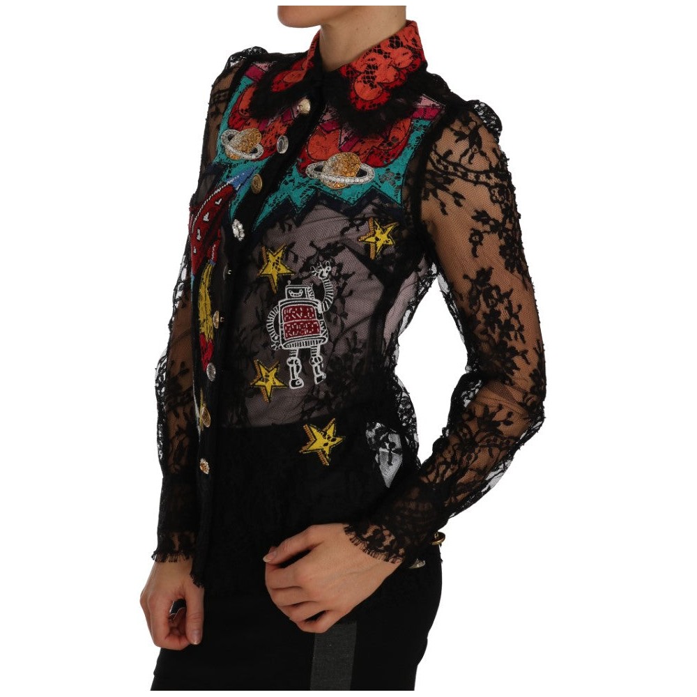Dolce & Gabbana Bluse mit floraler Spitzenstickerei und Kristallen