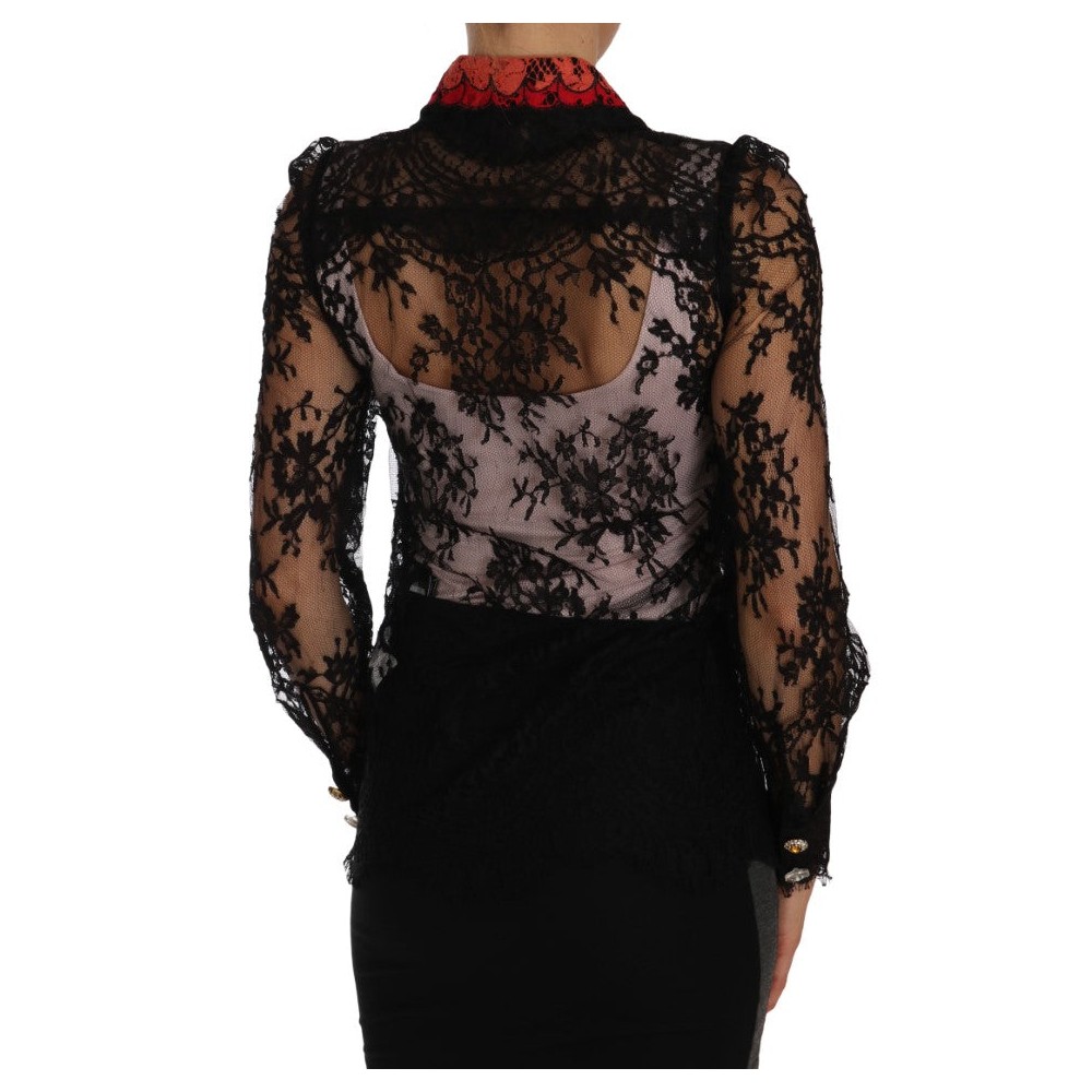 Dolce & Gabbana Bluse mit floraler Spitzenstickerei und Kristallen