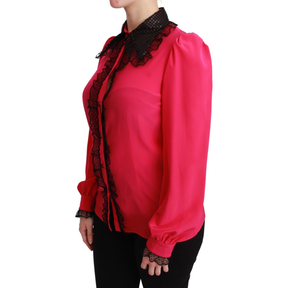 Dolce & Gabbana Bluse aus Seidenmischung mit Spitze in Rosa