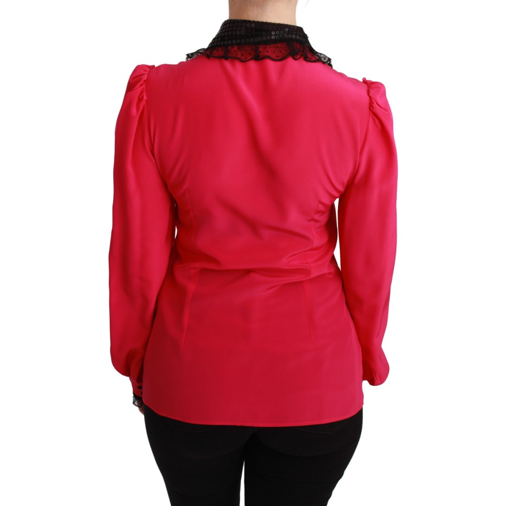 Dolce & Gabbana Bluse aus Seidenmischung mit Spitze in Rosa