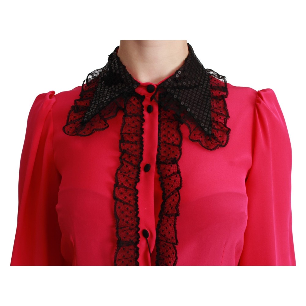 Dolce & Gabbana Bluse aus Seidenmischung mit Spitze in Rosa