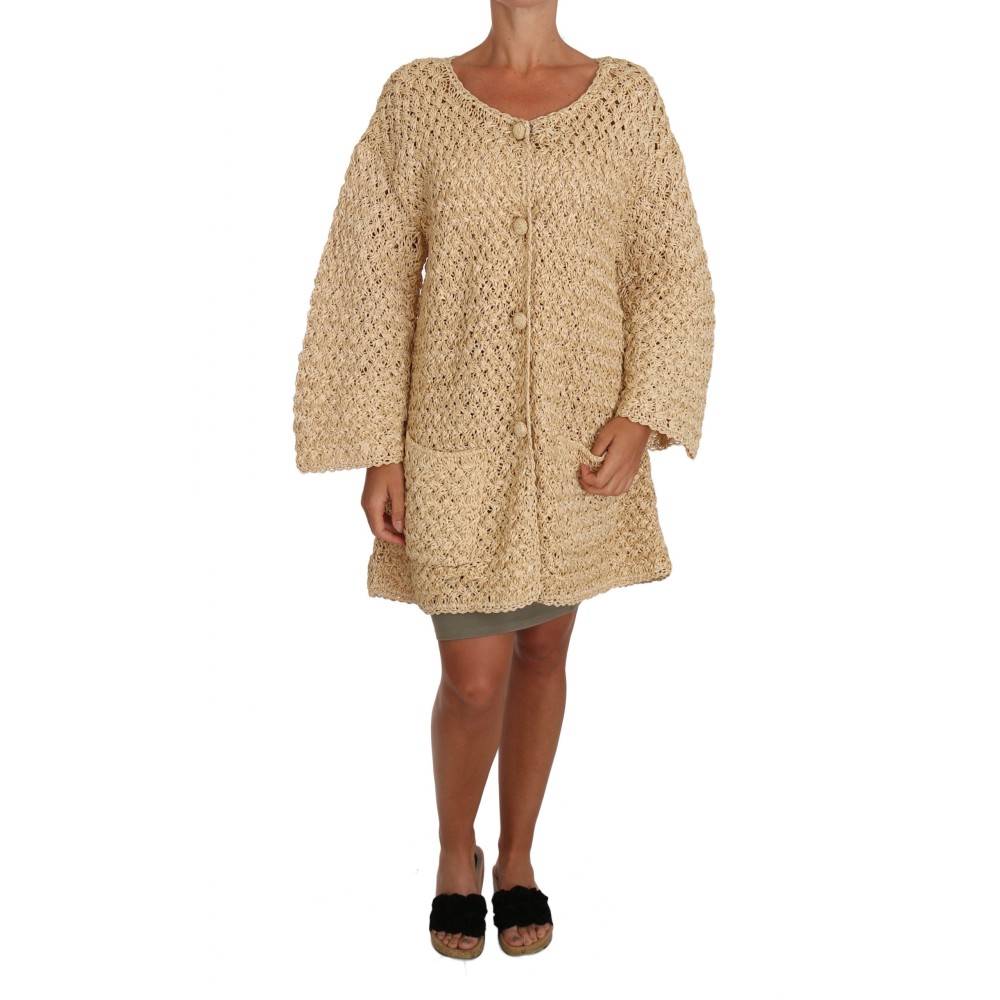 Dolce & Gabbana Schicke Beige gehäkelte Strickjacke aus Raffia
