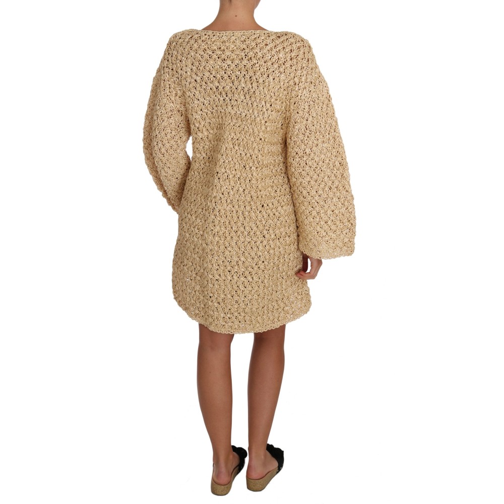 Dolce & Gabbana Schicke Beige gehäkelte Strickjacke aus Raffia