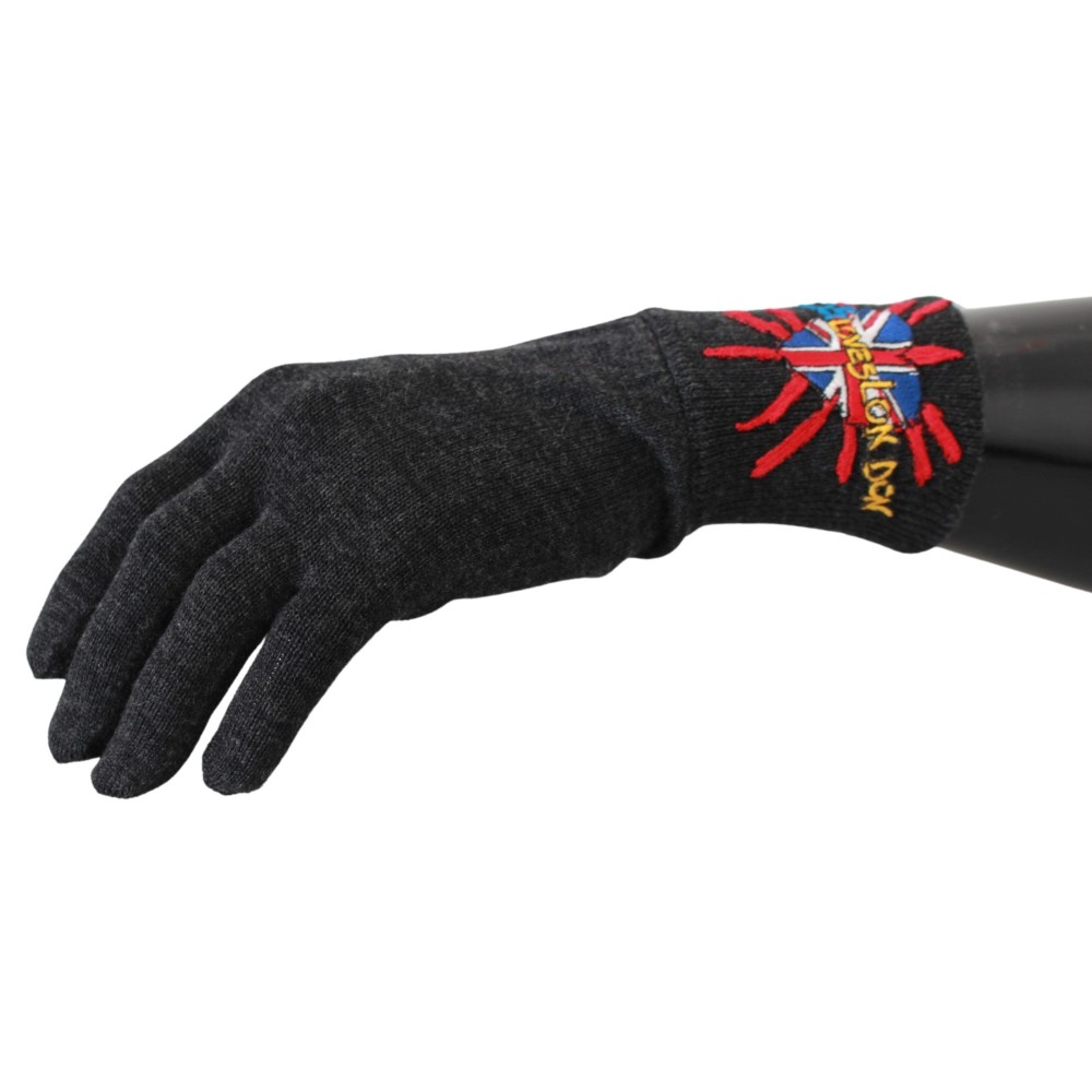 Dolce & Gabbana Graue Schurwoll-Unisex-Handschuhe