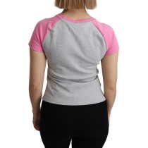 Moschino Schickes graues Baumwoll-T-Shirt mit Rundhalsausschnitt und rosa Akzenten