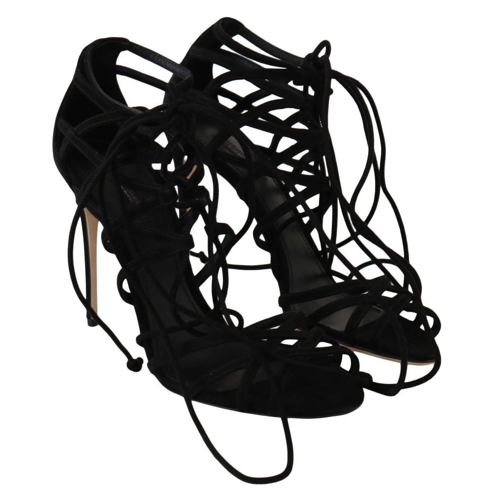 Dolce & Gabbana Elegante schwarze Wildleder-Gladiator-Stilettos
