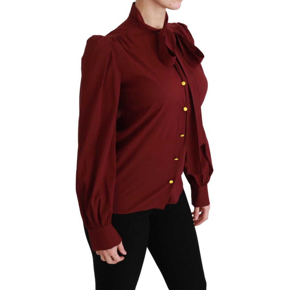 Dolce & Gabbana Elegante kastanienbraune Polo-Bluse aus Seidenmischung