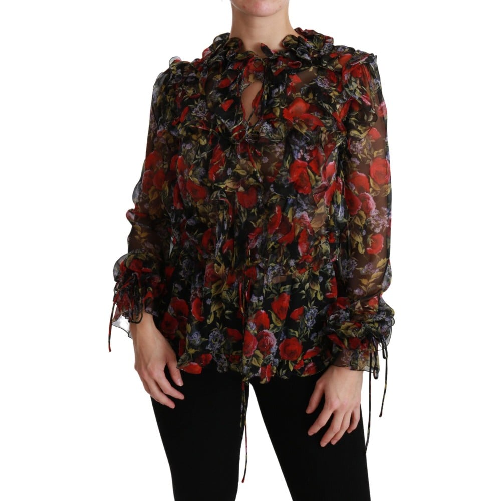 Dolce & Gabbana Elegante florale Seidenbluse mit langen Ärmeln