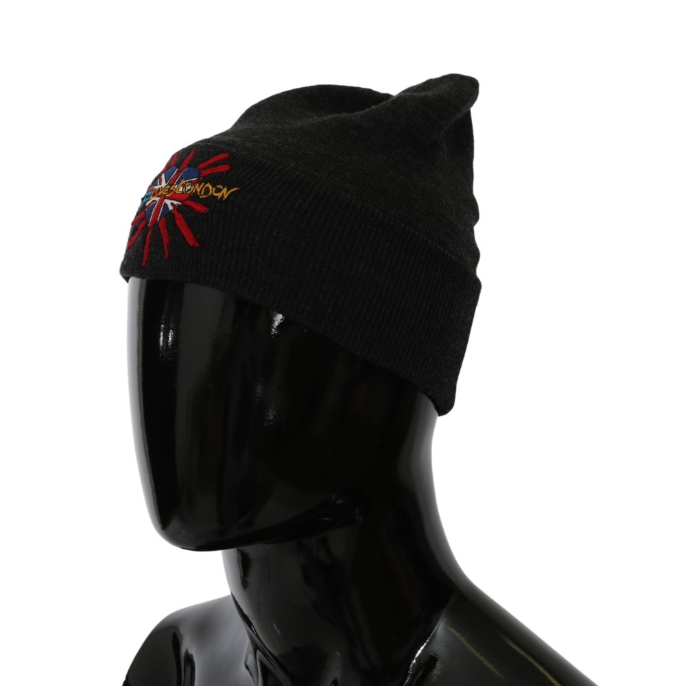 Dolce & Gabbana Schicke graue Beanie mit exklusiver Bestickung
