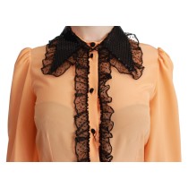 Dolce & Gabbana Elegante beigefarbene Seidensatinbluse mit QUEEN-Stickerei