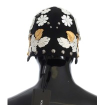 Dolce & Gabbana Eleganter Cloche-Hut aus schwarzer Wolle mit Blumenmuster