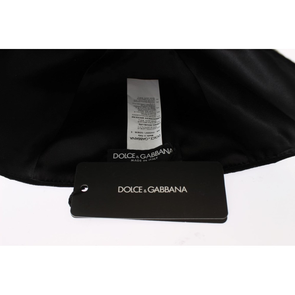 Dolce & Gabbana Eleganter Cloche-Hut aus schwarzer Wolle mit Blumenmuster