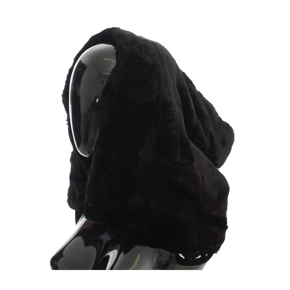 Dolce & Gabbana Schicker schwarzer Wiesel Pelz Kapuzenschal Wrap