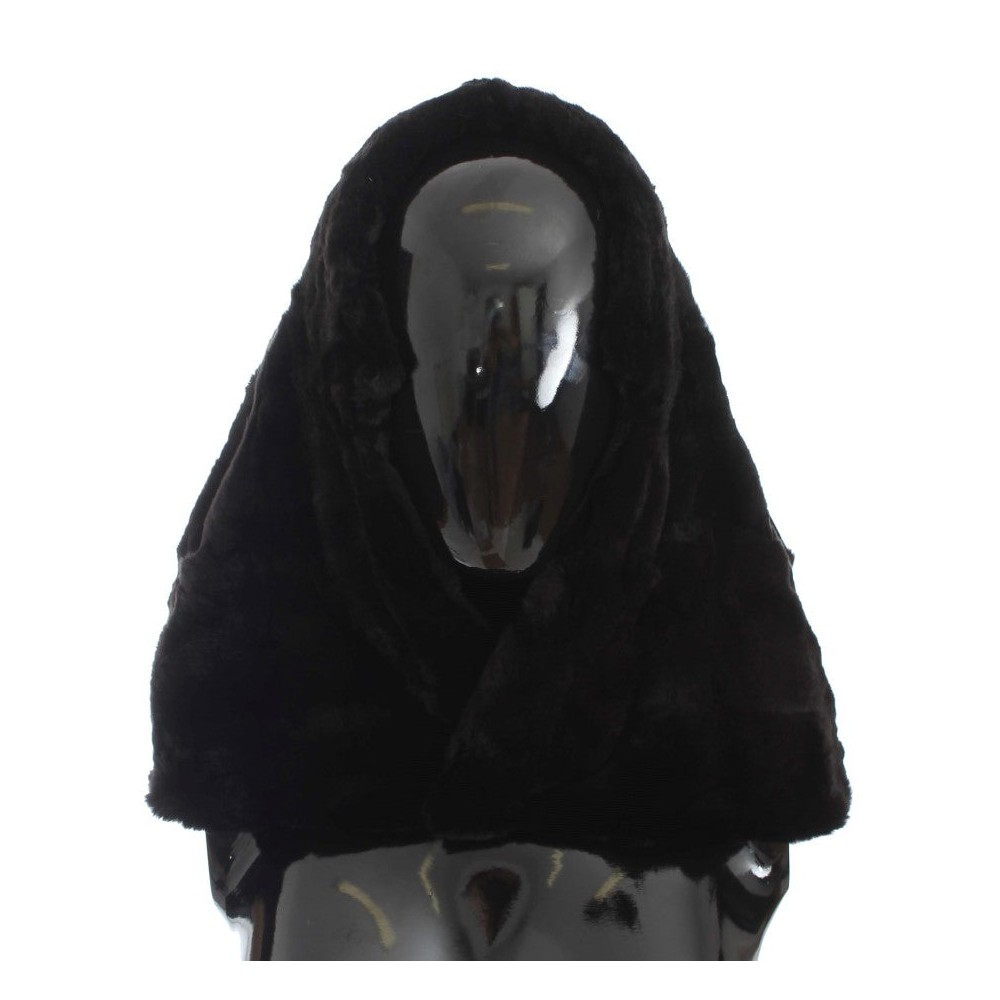Dolce & Gabbana Schicker schwarzer Wiesel Pelz Kapuzenschal Wrap