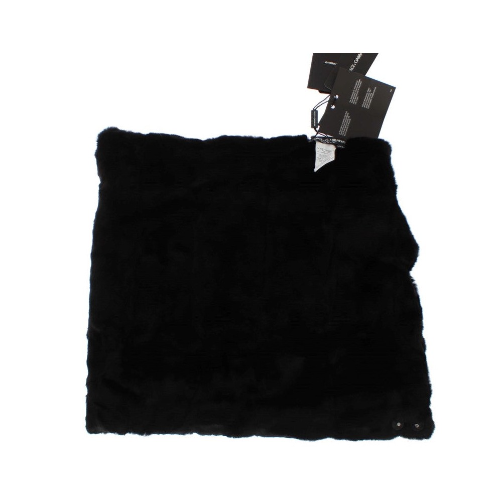 Dolce & Gabbana Schicker schwarzer Wiesel Pelz Kapuzenschal Wrap