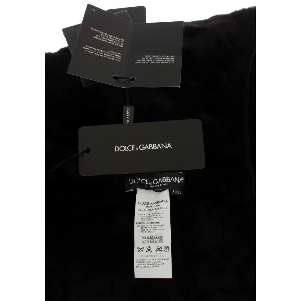 Dolce & Gabbana Schicker schwarzer Wiesel Pelz Kapuzenschal Wrap