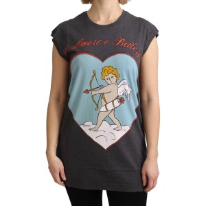 Dolce & Gabbana Elegantes graues Baumwoll-Cap Sleeve Tee