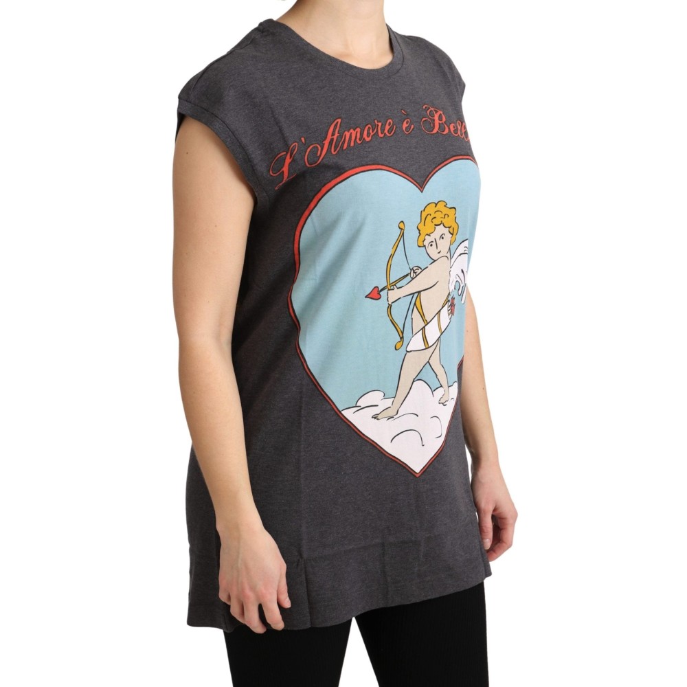 Dolce & Gabbana Elegantes graues Baumwoll-Cap Sleeve Tee