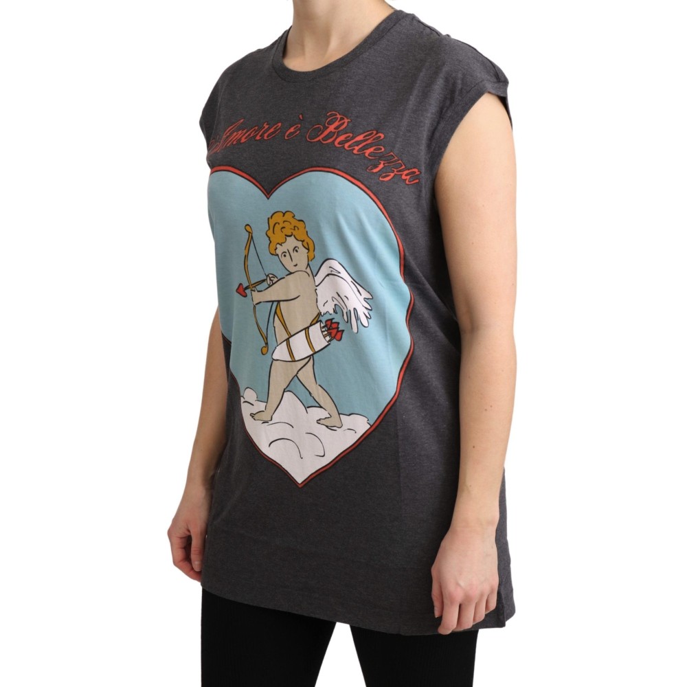 Dolce & Gabbana Elegantes graues Baumwoll-Cap Sleeve Tee