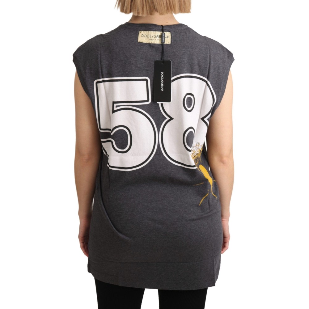 Dolce & Gabbana Elegantes graues Baumwoll-Cap Sleeve Tee