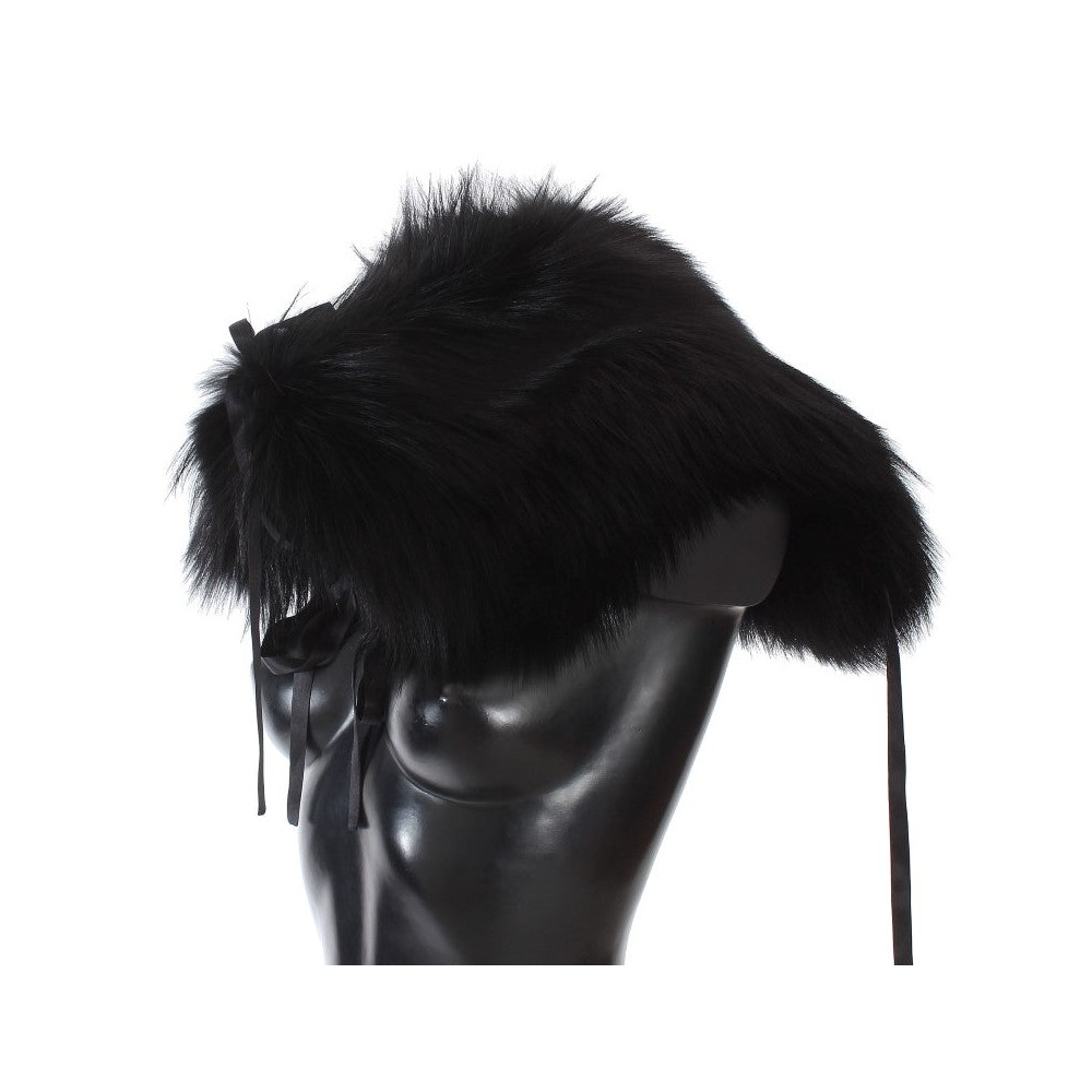Dolce & Gabbana Elegantes Schulterband aus schwarzem Fuchsfell und Seide