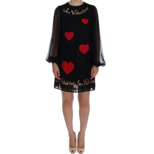 Dolce & Gabbana Schwarzes paillettenbesetztes Spitzen-Shiftkleid