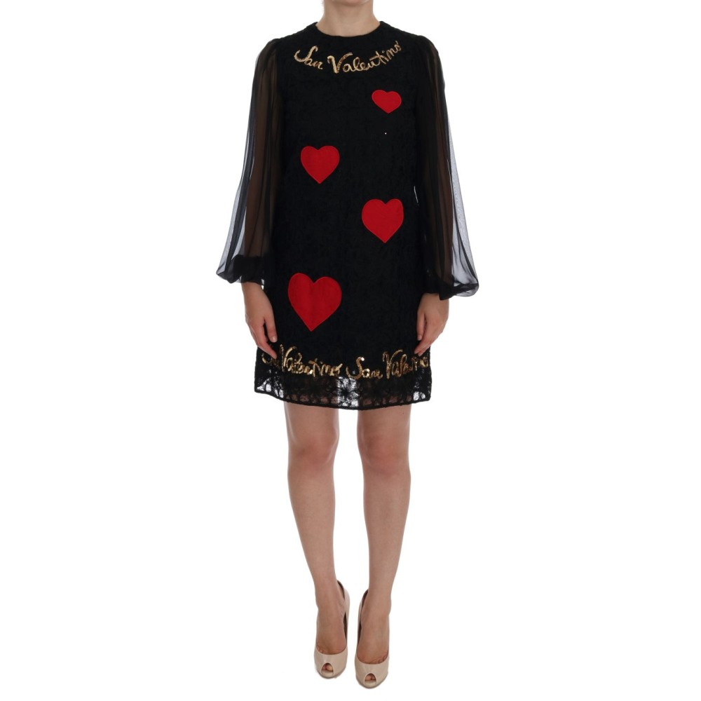 Dolce & Gabbana Schwarzes paillettenbesetztes Spitzen-Shiftkleid