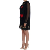 Dolce & Gabbana Schwarzes paillettenbesetztes Spitzen-Shiftkleid