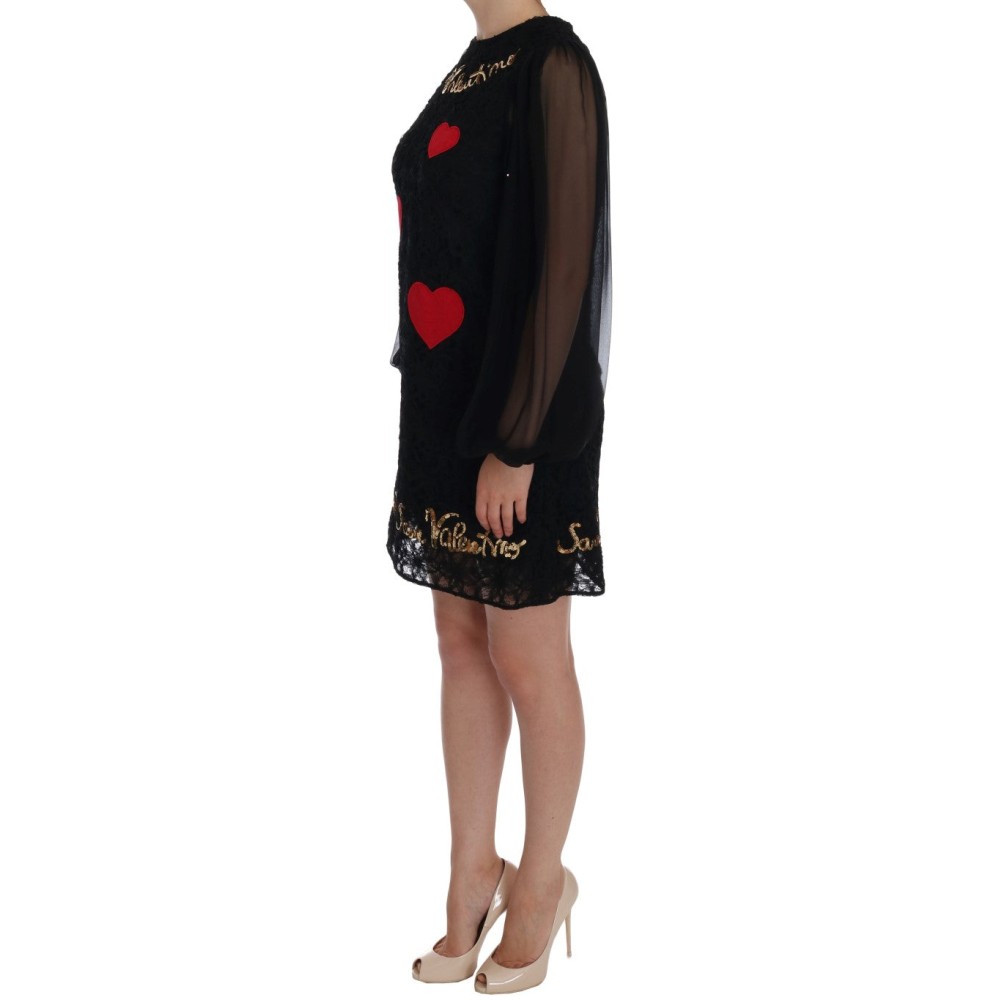 Dolce & Gabbana Schwarzes paillettenbesetztes Spitzen-Shiftkleid