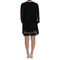 Dolce & Gabbana Schwarzes paillettenbesetztes Spitzen-Shiftkleid