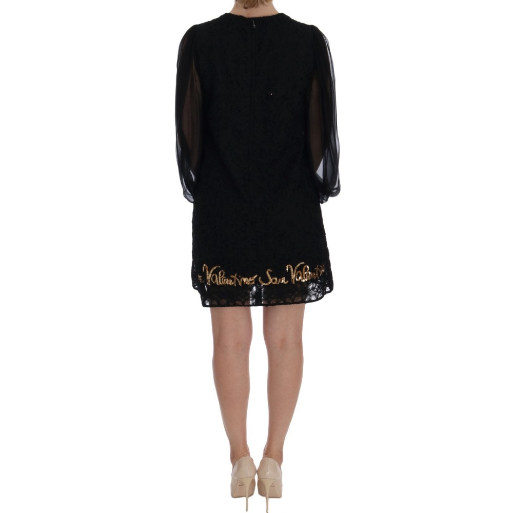 Dolce & Gabbana Schwarzes paillettenbesetztes Spitzen-Shiftkleid