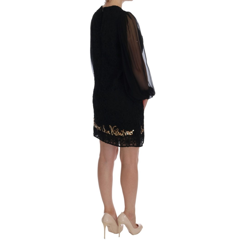 Dolce & Gabbana Schwarzes paillettenbesetztes Spitzen-Shiftkleid