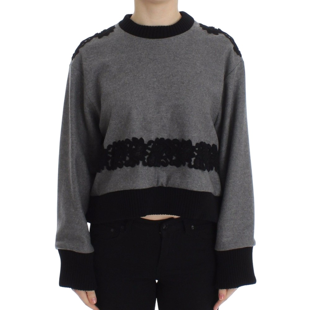 Dolce & Gabbana Eleganter grauer Pullover mit Spitze aus Kaschmirmischung