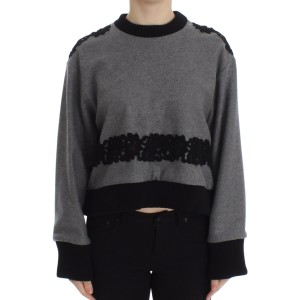 Dolce & Gabbana Eleganter grauer Pullover mit Spitze aus Kaschmirmischung